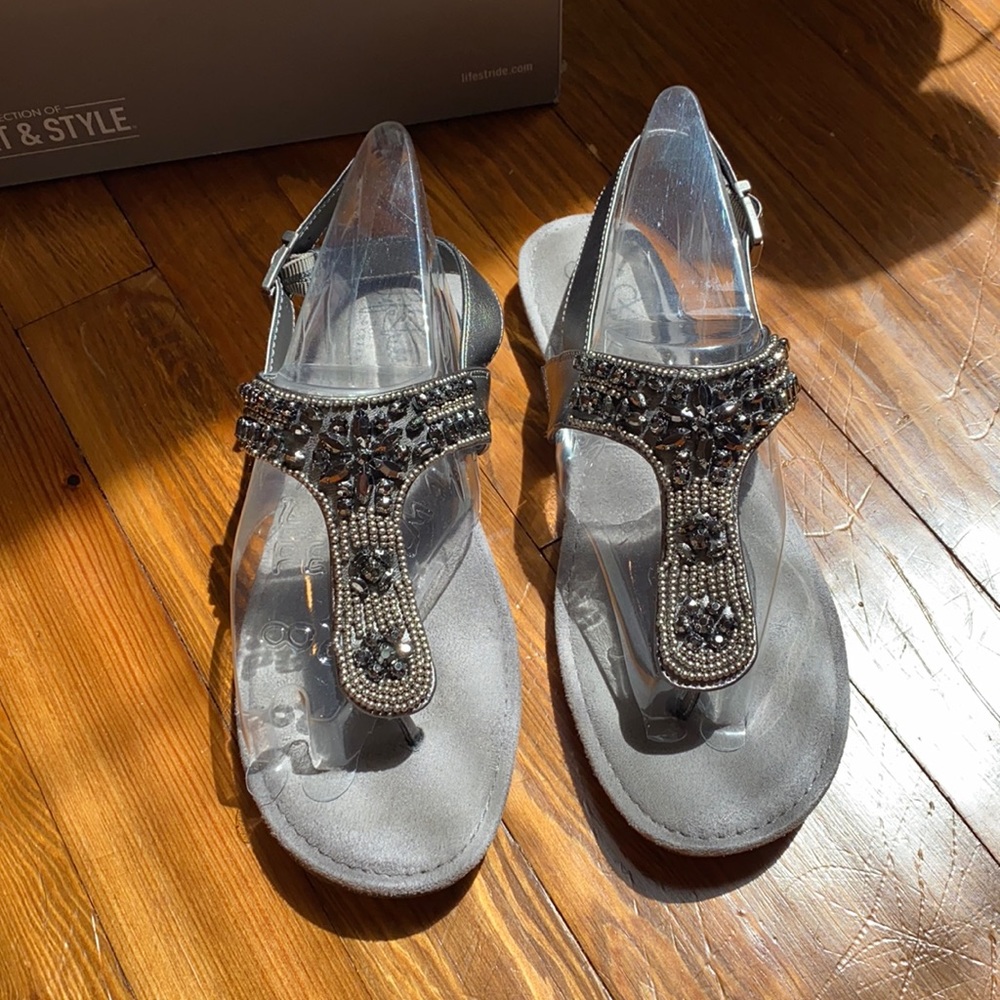 Life stride pewter beaded sandals